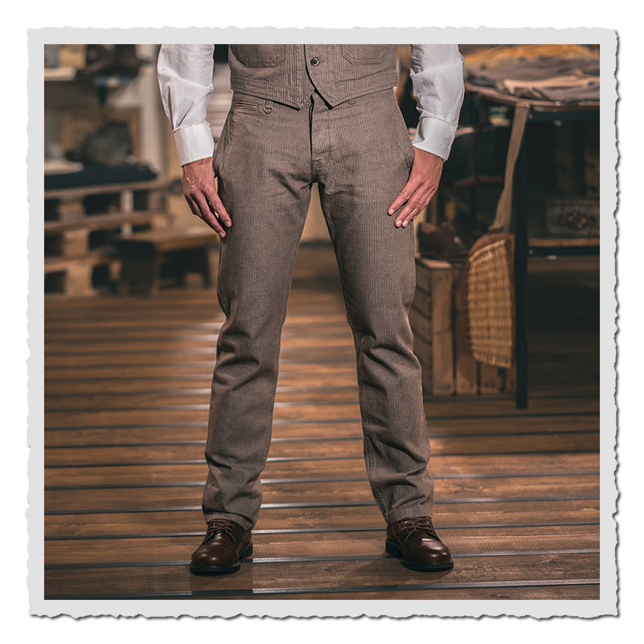 Pike Brothers 1947 Harvester Trousers – braune HBT-Workwearhose im 1940s-Stil